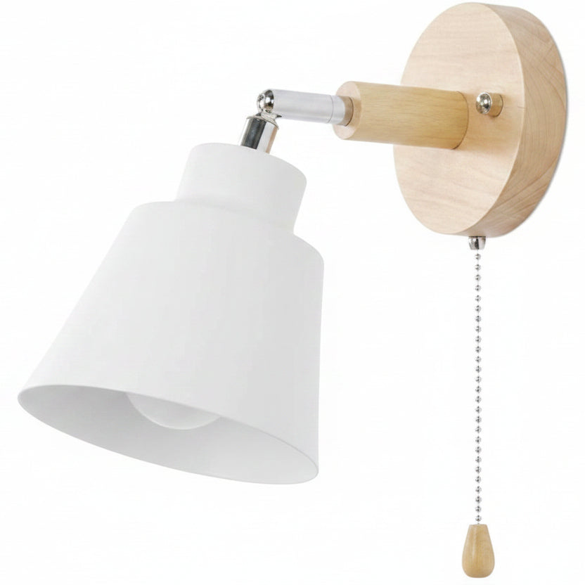 OMISHINE Pull Cord Wall Light with Rotatable Wooden Body E27 Indoor Lamp Yellow